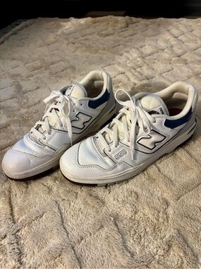 New Balance 550 Men's White with Navy Accent Leather Sneakers